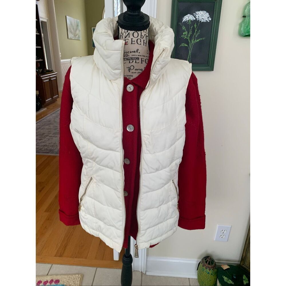 Calvin Klein Puffer Vest Full Zip Ivory White w/ Gold Zippers